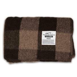 Minus33 Merino Wool - White Mountain Woolen Lodge Twin Blanket - Warm Throw Blanket - Picnic Blanket - 80% Recycled Wool - 65W x 90L - Brown and Tan Plaid