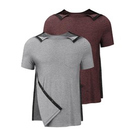 Tfovorlein 2 Pack Men Shoulder Surgery Shirt Chemotherapy Shirts Adaptive Clothing Port Access Snap Clothes for Arm Broken Recovery Grey&Wine Red XXL