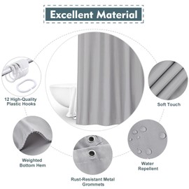 Beneyhome Grey Shower Curtain Liner 78 Inches Long – Machine Washable Soft Light Weight Fabric Shower Curtain for Bathroom with Hooks, Hotel Luxury Spa, Water-Repellent, 72x78 in Length Tall