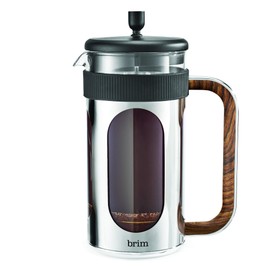 Brim 8 Cup French Press, Quickly Brew Coffee in Under 5 Minutes, Classic Design with Modern Twist, Dishwasher Safe Carafe for Easy Cleaning, Replacement Filter Included, Stainless Steel/Wood