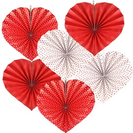 Reofrey Pack of 6 Paper Fans Heart Decoration, Paper Fans Valentine's Day Decorations, for Valentine's Day Decoration, Birthday, Wedding, Marriage Proposal, Carnival, Home, Party Supplies