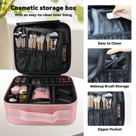 SLUMAZI Travel Makeup Bag Makeup Cosmetic Train Case Organizer Portable Storage Bag with Adjustable Dividers for Cosmetics Makeup Brushes Toiletry Jewelry Pink