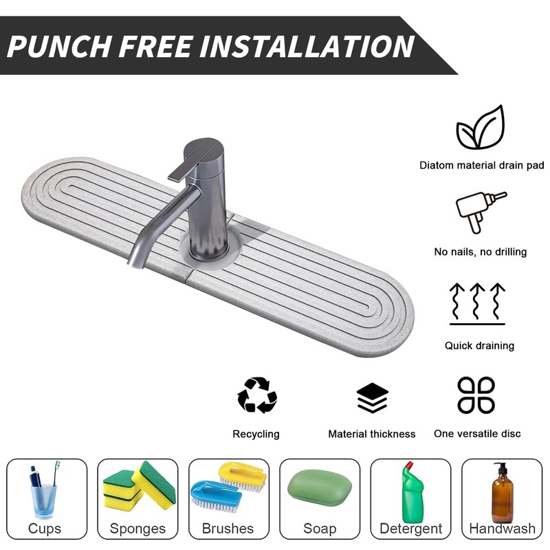 Tap Absorbent Mat, Dish Drying Mat Sink, Tap Sink Diatomaceous