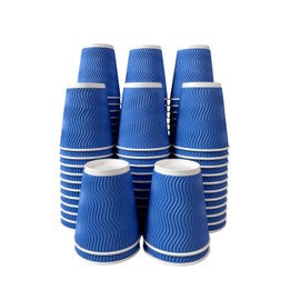 Vamei Coffee Cups 12 oz - 100 Pack, Disposable Paper Coffee Cups Insulated, Corrugated Kraft Ripple Wall Cup for Hot Beverage or Cold Drinks (Blue)