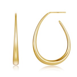 PUPILLEMON Teardrop Earrings for Women Trendy, 925 Sterling Silver Post Oval Hoop Earrings, 14k Gold Plated Thick Hoop Earrings