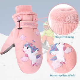 vivianan Children's Winter Warm Snow Gloves-Waterproof, Windproof and Snowproof Cute Cartoon Unicorn Outdoor Snowboarding Riding Ski Gloves Children Boys Girls 2-6 Years Old