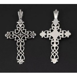 Fashion Jewelry CROSS CELTIC IRISH Pendant 26" Plated 925 Sterling Silver ITALIAN FIGARO Chain
