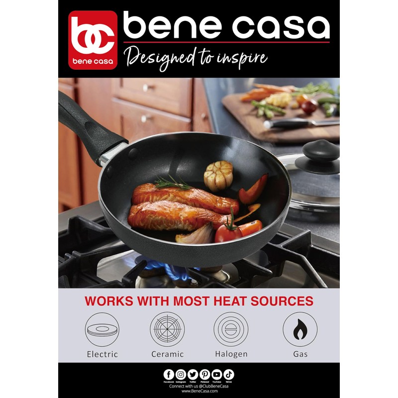 Bene Casa - Black Nonstick Aluminum Frying Pan with Glass