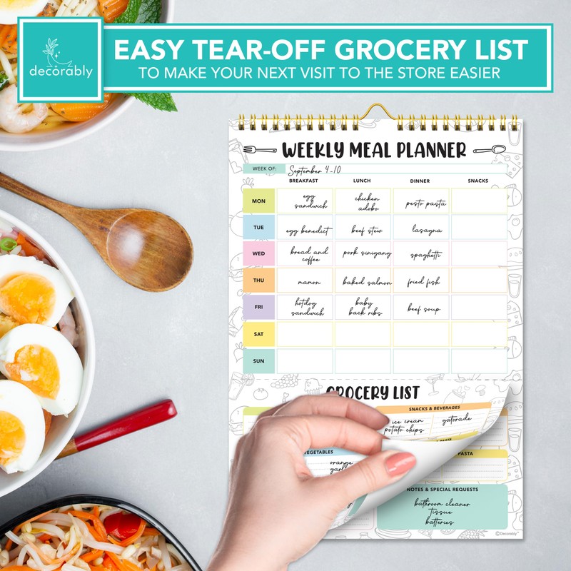 Decorably Meal Planner Pad with Grocery List Minimalist - 52