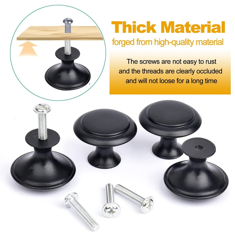 JFNILDH 20PCS Round Cabinet Knobs, Matted Black Drawer Knobs, 30MM