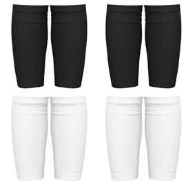 4 Pairs Soccer Shin Guard Sleeves,Double-Layer Breathable Fixed Leg Sleeve with Pocket for Shin Guards Soccer,Children and Adults to Play Football,Basketball,Running,Cycling