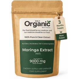 Moringa Capsules 9000mg(40:1) - 3 Month Supply | 90 High-Strength Moringa Extract Capsules | Pure Potent Leaf Extract - No Additives | Vegan, Non-GMO & Lab-Tested