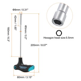 HARFINGTON 2pcs T-Handle Metric Nut Driver 5.5mm Dia 160mm Shank 6 Point Hex Socket Screwdriver with Non-Slip Handle for Tightening and Loosening Fasteners