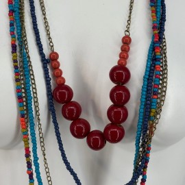 Noi Beaded Necklace  Super Long Glass Wood and Chain Multi Color Tassle Boho