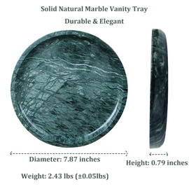 Round Marble Vanity Tray - Diameter 7.87" Natural Green Stone Tray for Bathroom Perfume Jewelry Makeup - Decorative Marble Catchall Dish for Vanity Countertop Organizer