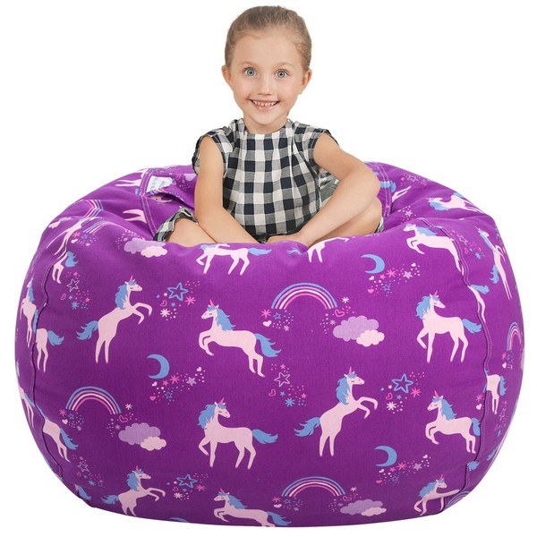 Aubliss Stuffed Animal Bean Bag Storage Chair (Purple Unicorn, X-Large (48''))