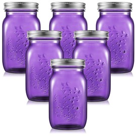 Yinder 6 Pack 32 oz Mason Jars with Lids Wide Mouth Colored Canning Jars Glass Container for Storage Canning Fermenting Pickling DIY Crafts Decoration Dishwasher Not Allowed (Purple)
