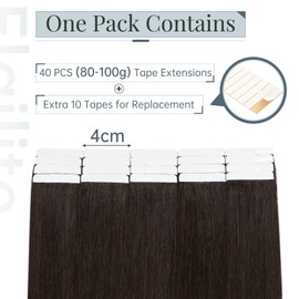 Elailite Tape in Hair Extensions Human Hair 40 pcs - Seamless Skin Weft Real Remy Hair Extension Straight (#2 Dark Brown, 22 Inch-100g)
