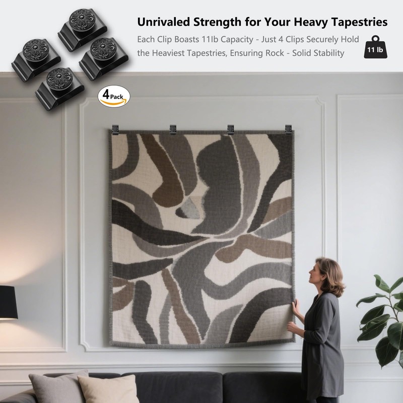 Tapestry Wall Hanging Clamps 4 Pack 1.2x2.0 Textile Art Decoration