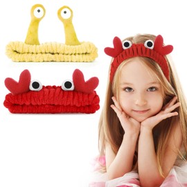 2 Pcs Face Wash Headband Facial Makeup Head Band Snail Spa Hair Bands Cartoon Cute Christmas Hair Accessories Elastic Skincare HairBand for Women Girls Washing Face Shower Beauty Skincare(yellow)