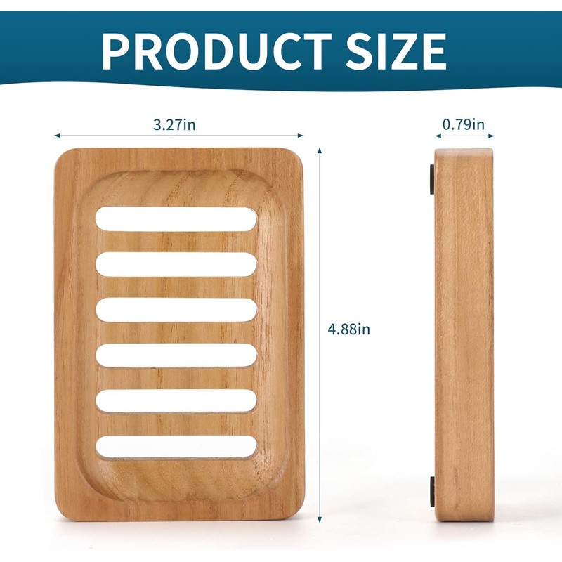Kandid Teak Wood Soap Dish, Single Pack Waterproof Self Draining