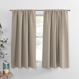 PONY DANCE Blackout Small Window Curtains - Thermal Insulated Drapes - Light Block Privacy for Bathroom Kitchen Laundry RV Curtains, 52 inch Wide by 45 in Long, Cream, 2 Pcs