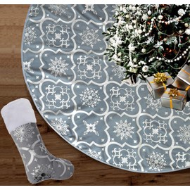 122 cm Christmas Tree Blanket, Christmas Tree Blanket with Christmas Stocking, Christmas Tree Skirt with Snowflake Pattern Christmas Blanket for Christmas, Holiday, Party (Grey)