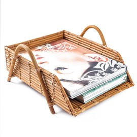 Goraffia Rattan Inbox Tray for Desk – 14x10.5x3.5 inch Handwoven Basket Organizer, Single Letter Tray with Sturdy Frame, Made in Indonesia, Decorative Wicker Paper Holder (Honey)
