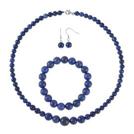 Shop LC Costume Jewelry Sets for Women Lapis Lazuli Choker Beaded Necklace Bead Bracelet Earrings Sets 925 Sterling Silver Fashion Jewelry for Women Size 18" Christmas Gifts