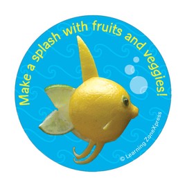 200 Fruit and Veggie Stickers | Foodscapes Fruit & Veggie Stickers | Nutrition Incentives and Rewards for Schools | 2" Diameter, 4 Designs