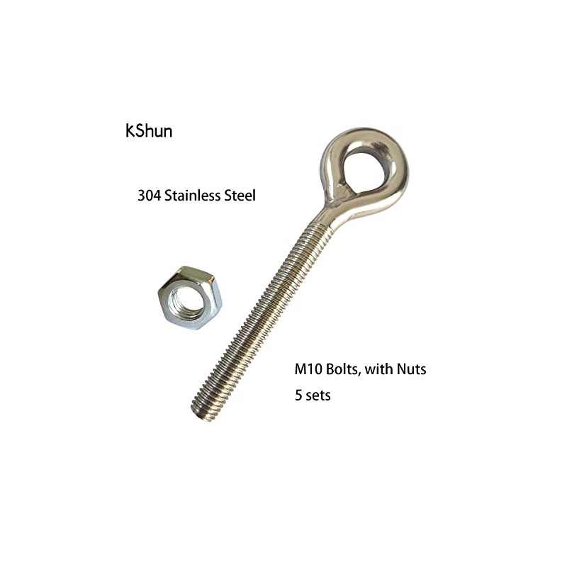 5 Sets Eye Bolt M10 Stainless Steel Rust Resistant Sturdy