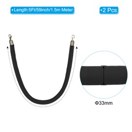 PATIKIL 5 Feet Black Velvet Stanchion Rope, 2 Pack Crowd Control Barrier Rope with Snap Hooks for Posts Stand Queue Divider of Hotel Theater, Golden