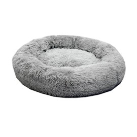 PETS CULT Luxurious Dog & Cat Pets Bed Round Shape | Soft, Fluffy Comfortable, Durable Bed | Polyester Supersoft Velvoa Fabric | Grey Color (Medium)