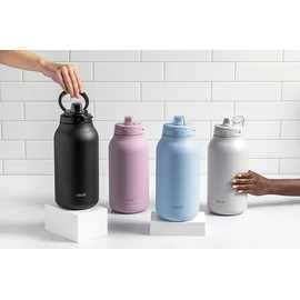 Ello Ello Hydra 64oz Half Gallon Vacuum Insulated Stainless Steel Jug with Locking, Leak-Proof Lid and Soft Silicone Straw, Metal Reusable Water Bottle, Keeps Cold All Day, Black