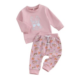 XIXIMAON Easter Baby Clothes Set Toddler Baby Boys Girls Tracksuit Set Bunny Carrot Print Long Sleeve Jumper Long Pants Set 2pcs Kids Rabbit Outfits
