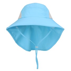 Connectyle Sombrero de protección UV de ala grande para niños, con solapa para el cuello, gorra de pesca de malla, Verde agua, Large