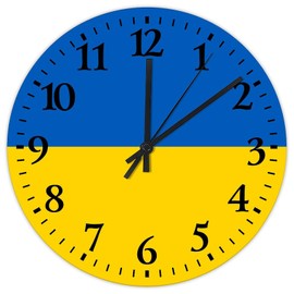 10 Inch Silent Non-Ticking Wall Clocks Battery Operated Ukraine Wall Decor for School State Map Flag Custom Round Wooden Wall Clock Rustic for Daycare Workshop