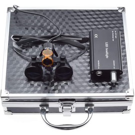 2.5X420MM 5W LED Headlight Lamp Plastic Clip On Type Filter with Working Distance Surg~ical Binocular Loupes Magnifier Aluminum Box (Black)