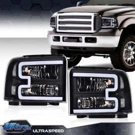 PIT66 LED DRL Headlights w/ Harness Fit For 05-07 Ford F250 F350 F450 F550 Super Duty