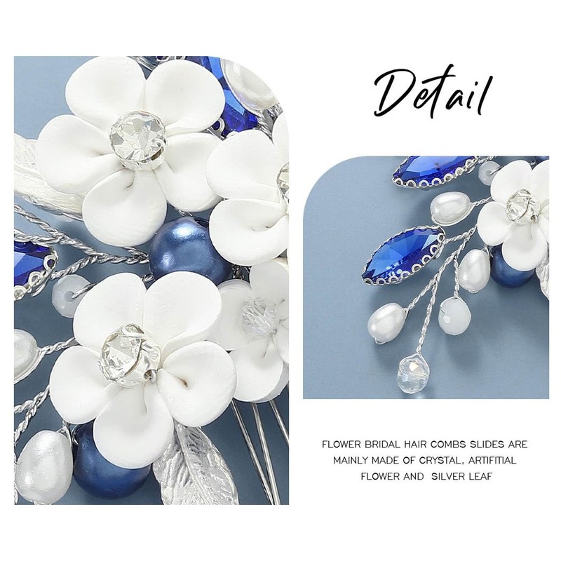 Unicra Bridal Wedding Hair Comb Flower Hair Accessories Blue Crystal