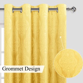 JIUZHEN Yellow Ombre Blackout Curtains for Bedroom – Damask Patterned Thermal Insulated Energy Saving Grommet Curtains with Tiebacks, 52 x 96 Inch, Set of 2 Panels