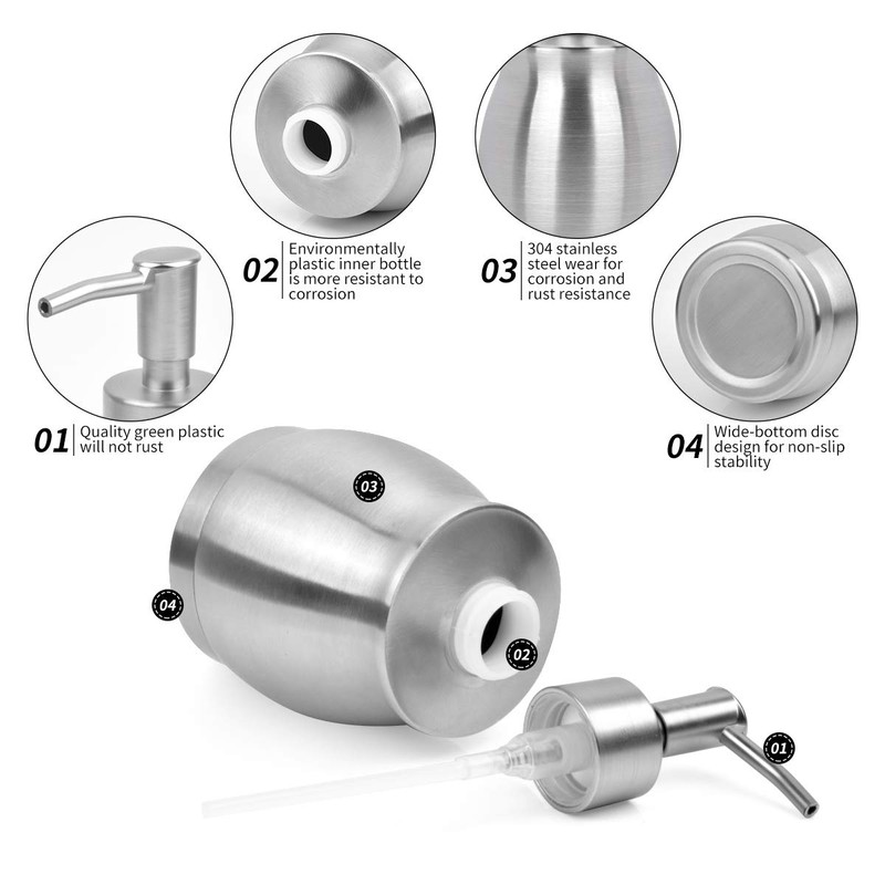 LALA DOLCE Stainless Steel Countertop Soap Dispenser Liquid Bottle and