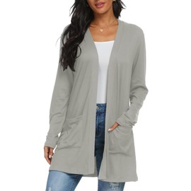 Qixing Women's Cardigan with Pocketes Long Sleeve Casual Lightweight Open Front Cardigan Grey-2XL