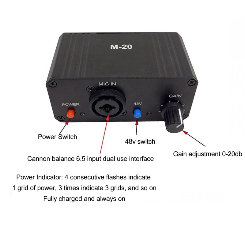Mic Preamp, Microphone Gain Booster Dynamic Condenser 48V Phantom Power
