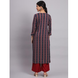 Tissu Kurta con estampado floral azul y granate para mujer con palazzo, Azul, M