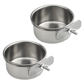 XINMEIWEN 2Pack Bird Feeding Dish Cups Stainless Steel Parrot Feeders Water Cage Bowls with Clamp Holder for Parakeet Conure Cockatiels Macaw Small Animal (10cm)