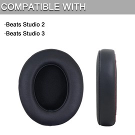 Replacement Ear Pads for Beats Studio 2 & Studio 3 Wired & Wireless Headphones, Replacement EarPads Cushions Headphones Covers with Memory Noise Isolation Foam Softer Leather-Black