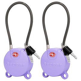 Forge TSA Approved Luggage Locks Ultra-Secure Dimple Key Locks, Cable Lock, for Travel with Zinc Alloy Body- 2 Purple Locks