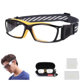 SooGree Racquetball Goggles - Sports Glasses Basketball Football Protective Eyewear Anti Fog Shock Absorption with Adjustable Strap (G8015 Black frame orange pad)