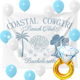 LaVenty Coastal Cowgirl Bachelorette Party Decorations Coastal Backdrop Background Blue White Balloons for Western Cowgirl Engagement Bridal Shower Party Supplies